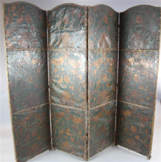 A Victorian four-fold dressing screen & 2 others.